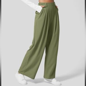 High Waisted Plicated Side Pocket Wide Leg Waffle Work
Pants